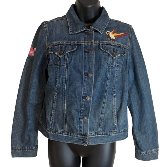 Tommy Hilfiger Jackets & Blazers - Tommy Hilfiger Denim Jacket Embroidered Bird Heart Patch Blue Trucker Womens M